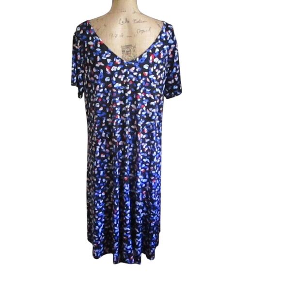 Roaman’s Abstract Print Midi Dress 14/16 V-Neck Short Sleeve A-Line Stretch - Picture 4 of 17
